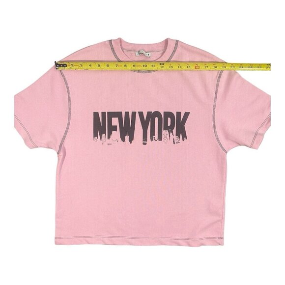 Zara Barbie Pink New York Graphic Sweatshirt Short Sleeve Contrast Stitching S - Picture 3 of 7